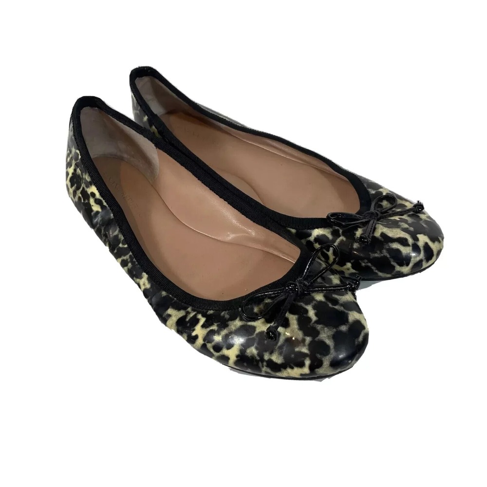 Banana Republic Animal Print Leather Ballet Flats Womens‎ 7.5 M Black Bow Casual